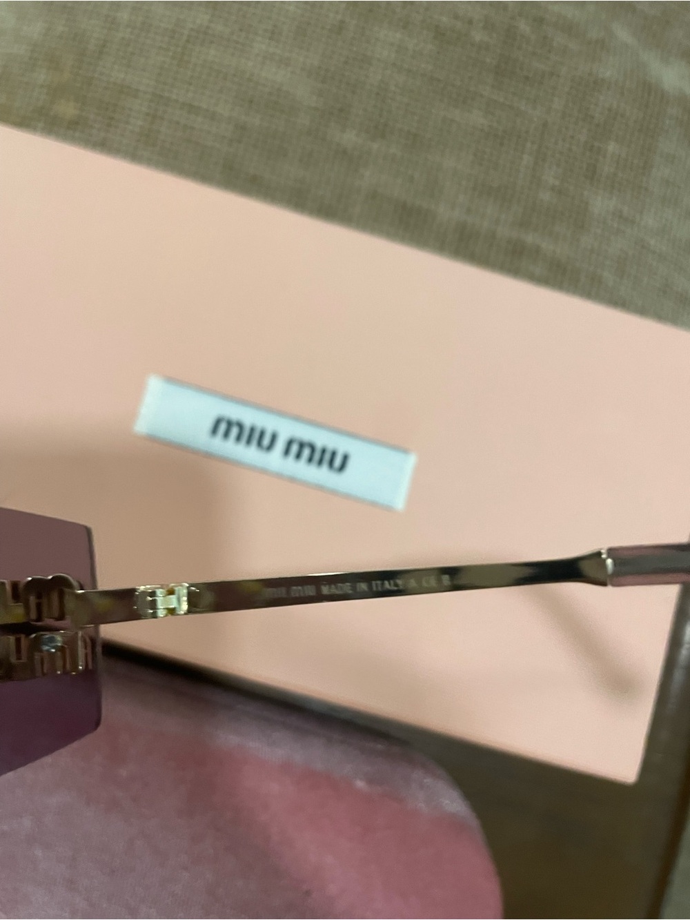 Miu Miu Pink Lens Rimless Sunglasses with Gold Bridge - Picture 5 of 7